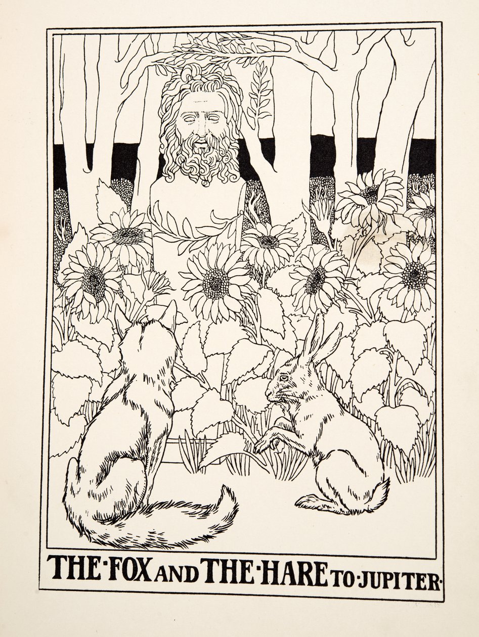 A raposa e a lebre de Júpiter, de cem fábulas de Esopo, pub.1903 de Percy J. Billingshurst