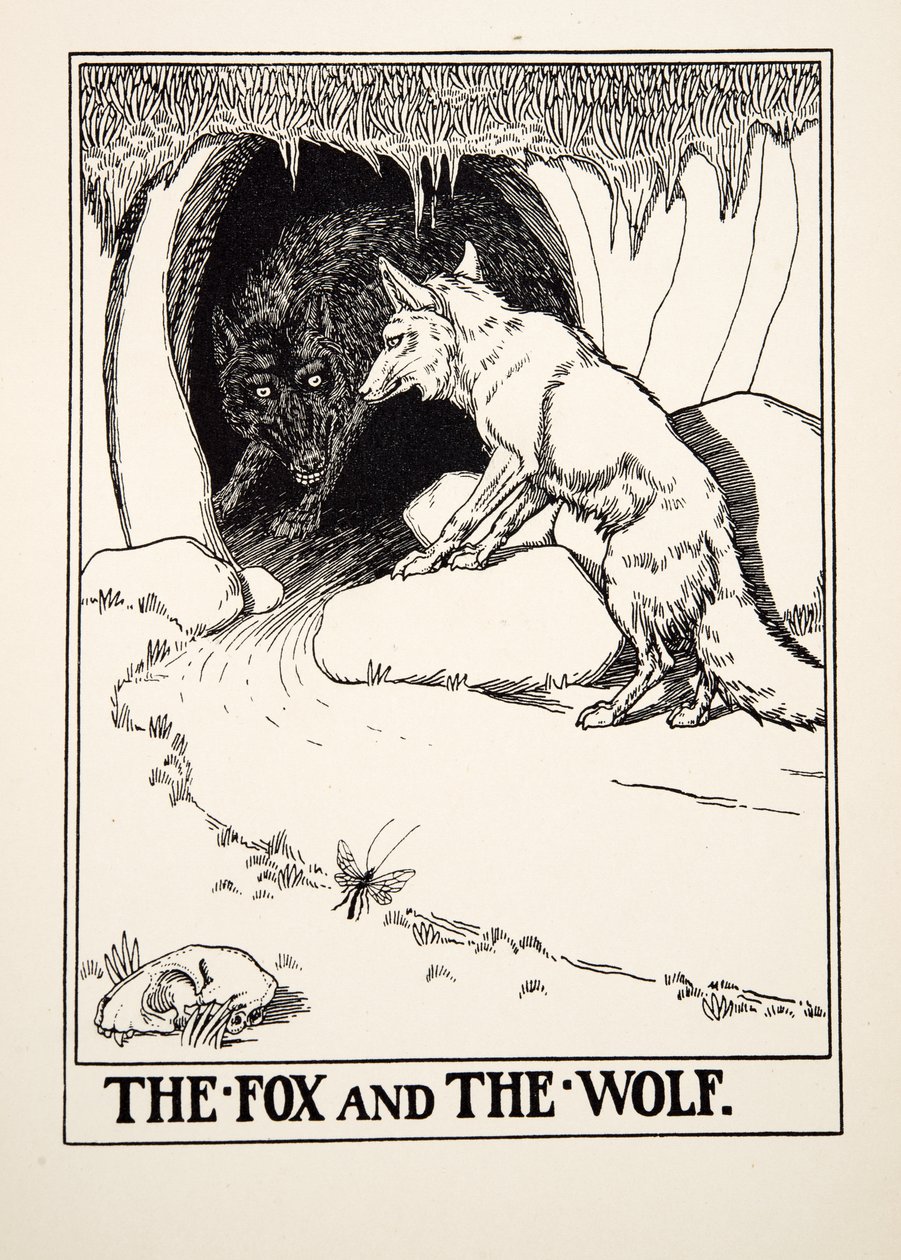 The Fox and the Wolf, de A Hundred Fables of Aesop, pub.1903 (gravura) de Percy J. Billingshurst