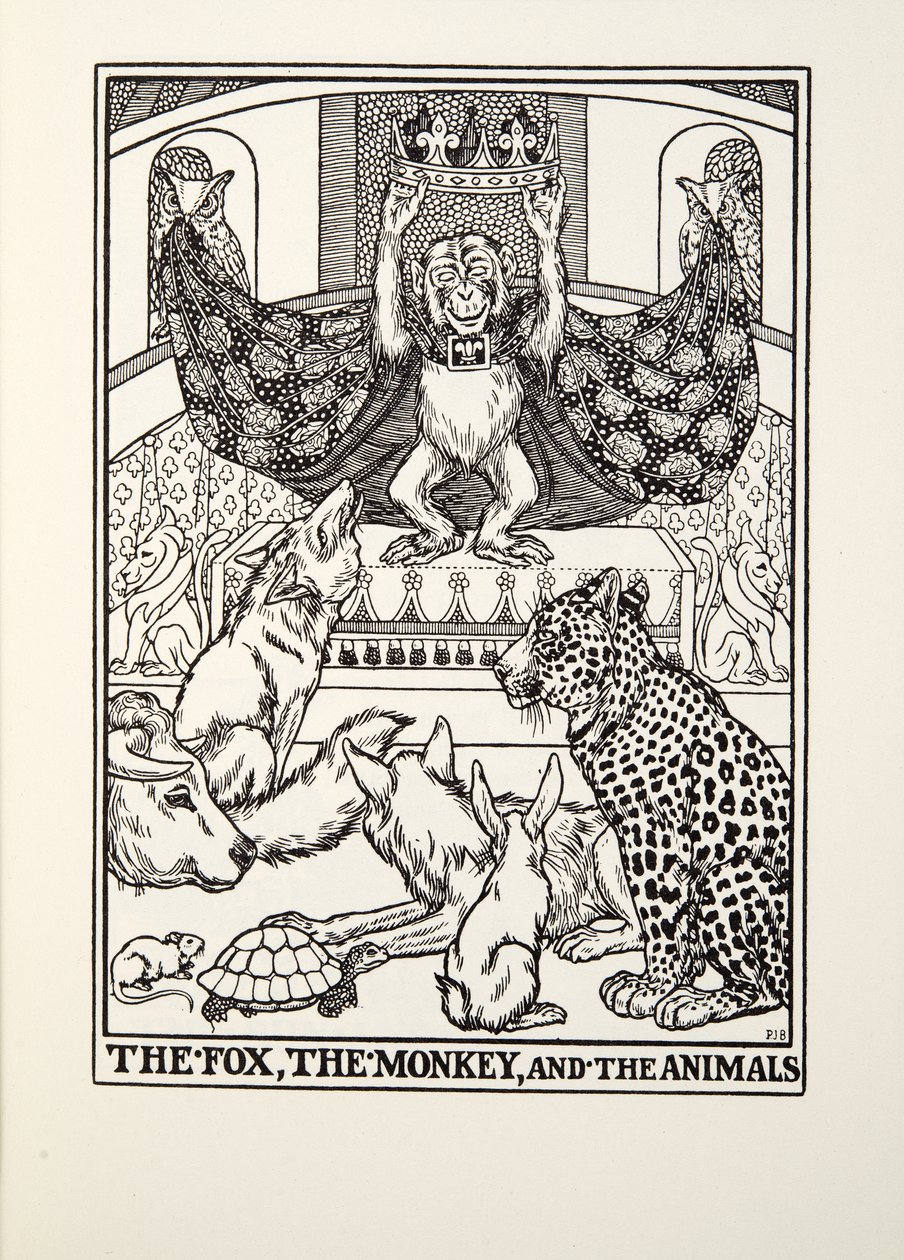 A Raposa, o Macaco e os Animais, de Fontaine Fables, pub. 1905 de Percy J. Billingshurst