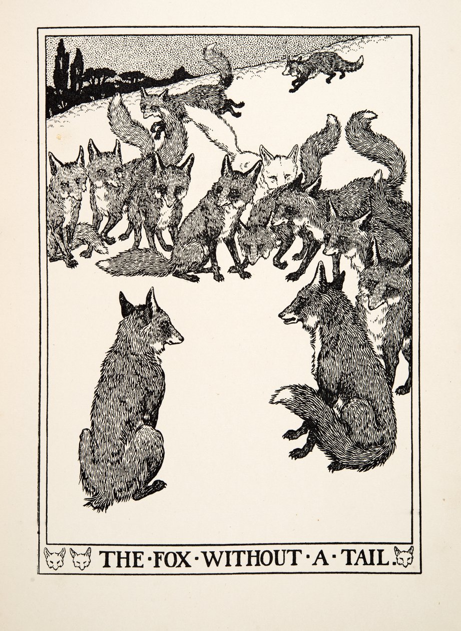 A raposa sem cauda, de cem fábulas de Esopo, pub.1903 de Percy J. Billingshurst