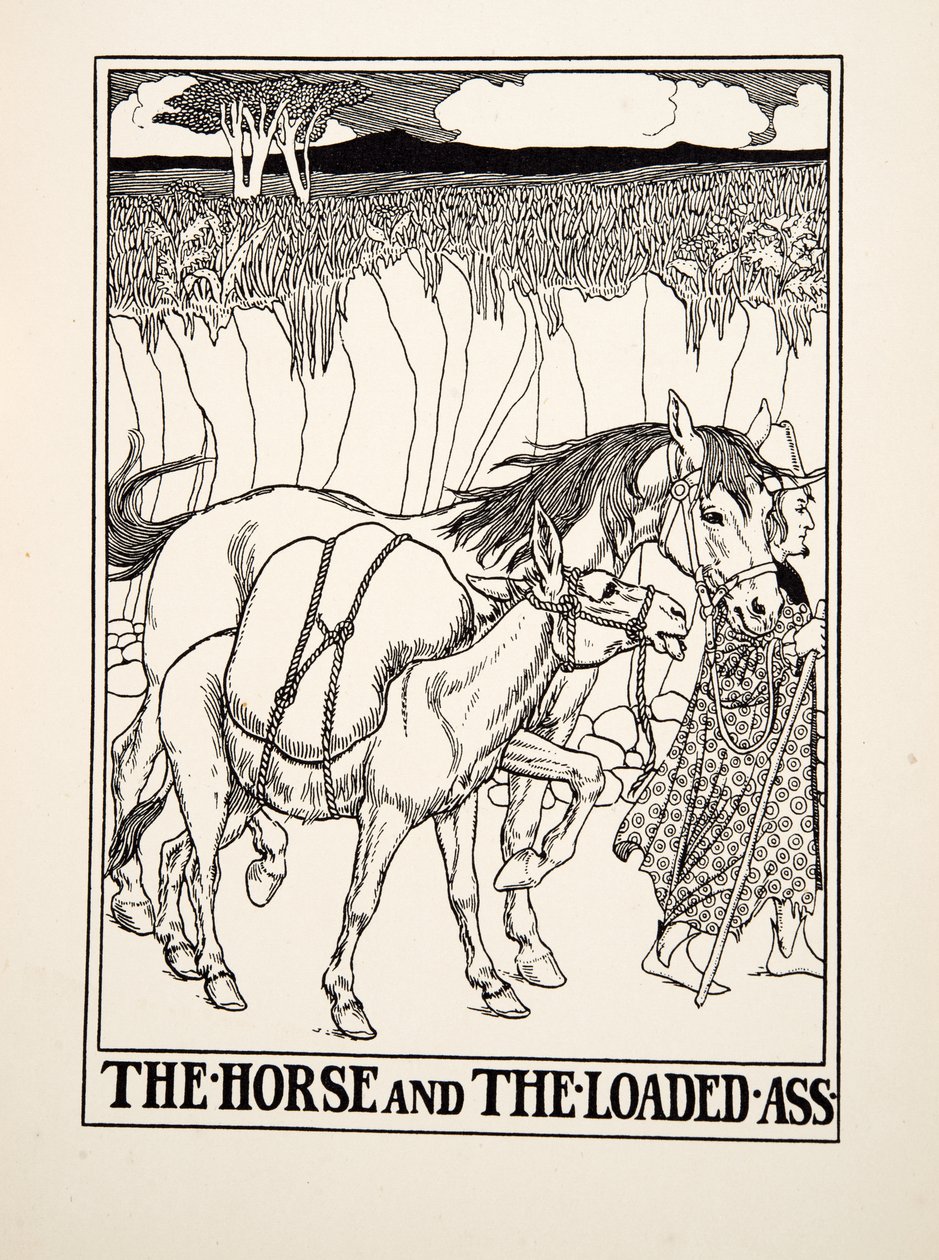 The Horse and the Loaded Ass, from A Hundred Fables of Aesop, pub.1903 (gravura) de Percy J. Billingshurst