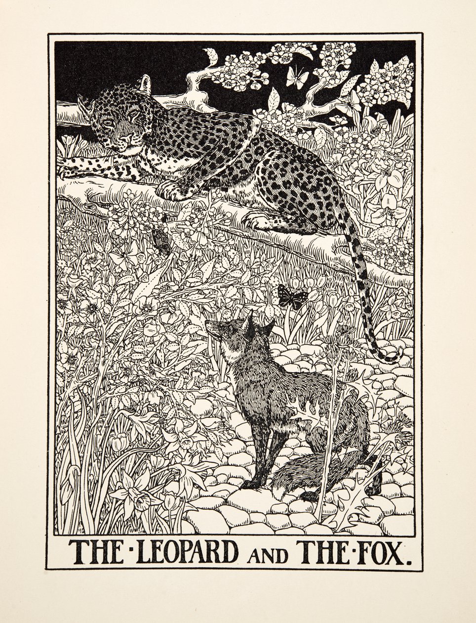 O Leopardo e a Raposa, de Cem Fábulas de Esopo, pub.1903 de Percy J. Billingshurst