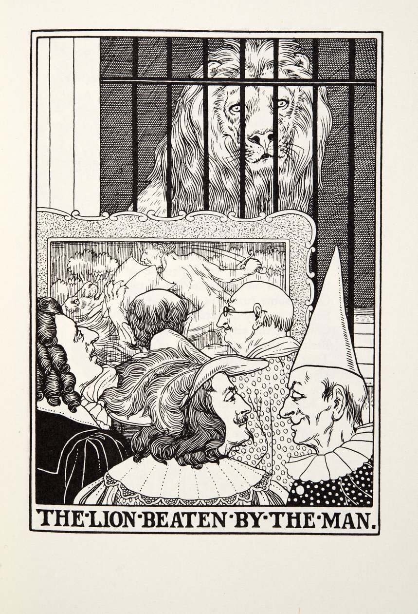 O Leão Espancado pelo Homem, de Fontaine Fables, pub. 1905 de Percy J. Billingshurst