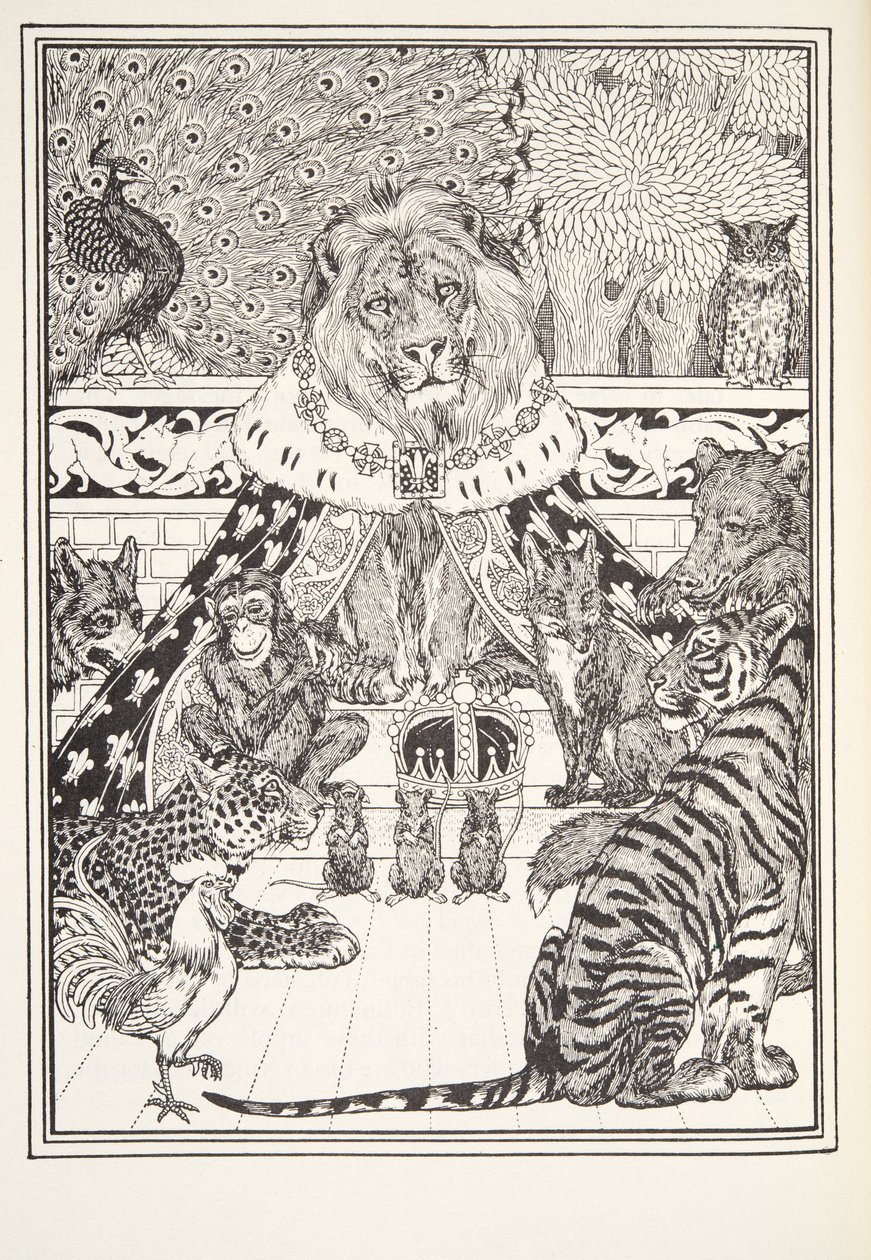 O Leão e seus Associados, Frontispício, de Fontaine Fables, pub. 1905 de Percy J. Billingshurst