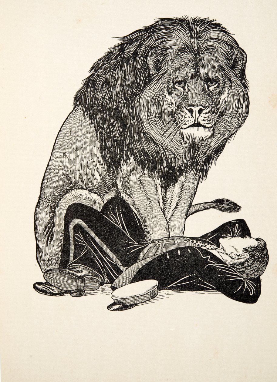 O Leão e seu Guardião, de Cem Anedotas de Animais, pub. 1924 de Percy J. Billingshurst