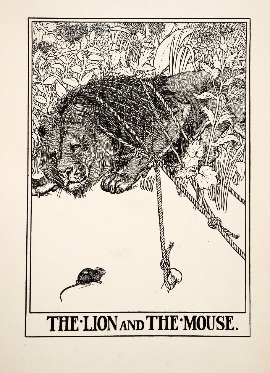 O Leão e o Rato, de Cem Fábulas de Esopo, pub.1903 de Percy J. Billingshurst
