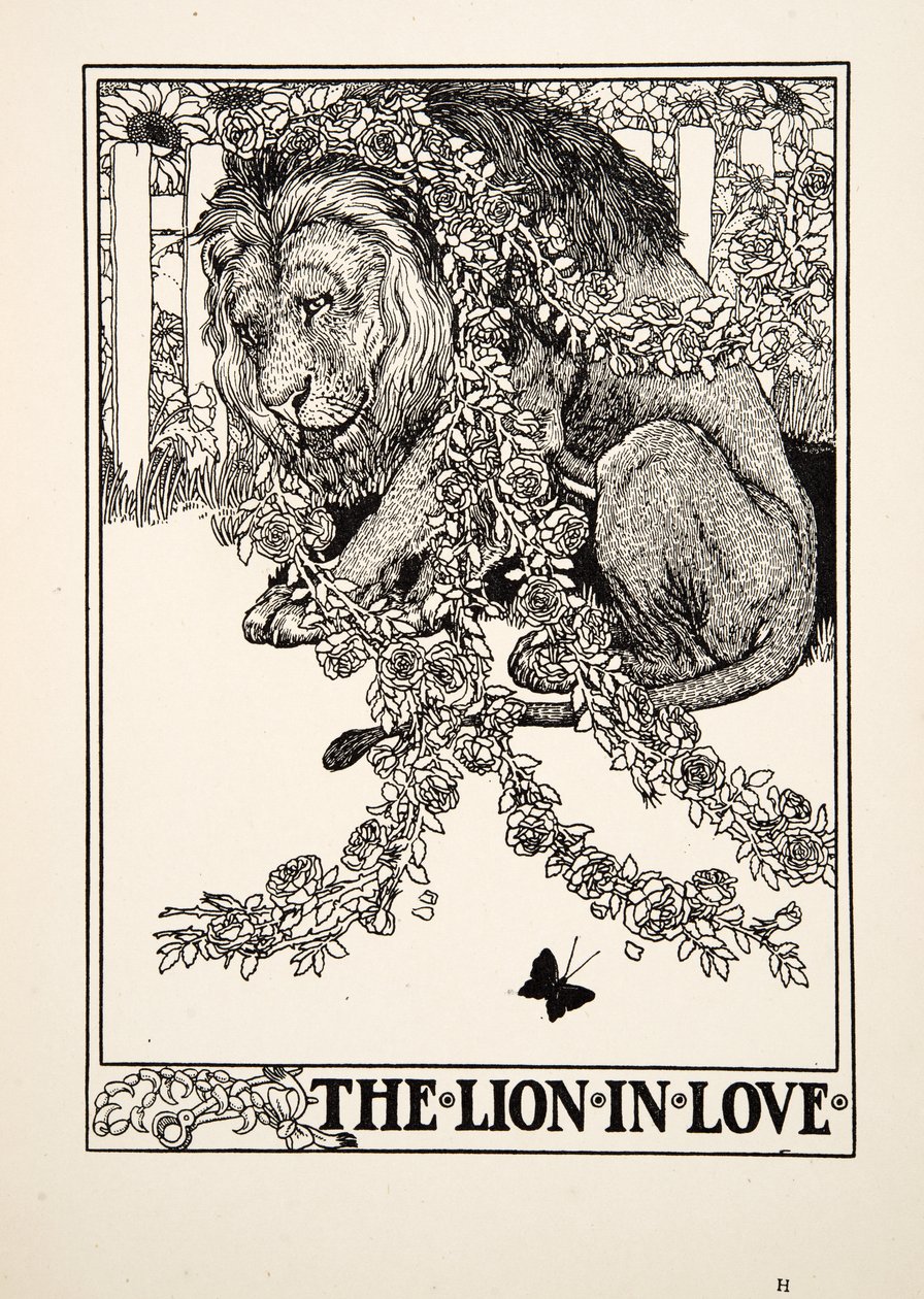 O Leão Apaixonado, de Cem Fábulas de Esopo, pub.1903 de Percy J. Billingshurst