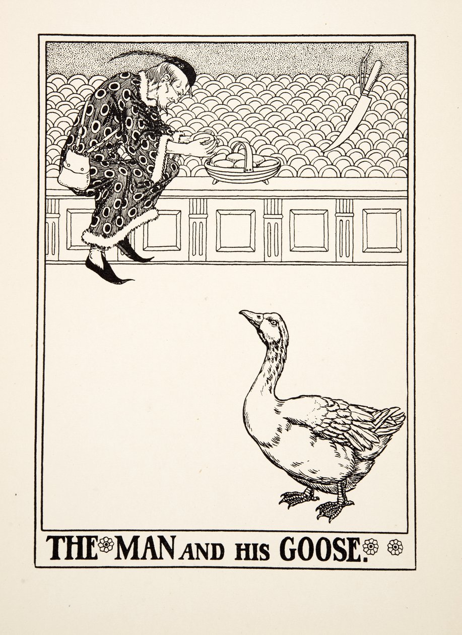 The Man and his Goose, from A Hundred Fables of Aesop, pub.1903 (gravura) de Percy J. Billingshurst