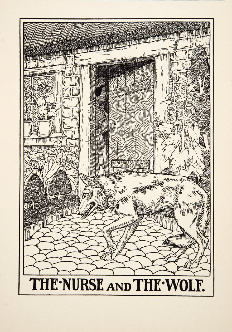 A Enfermeira e o Lobo, de Cem Fábulas de Esopo, pub.1903 de Percy J. Billingshurst