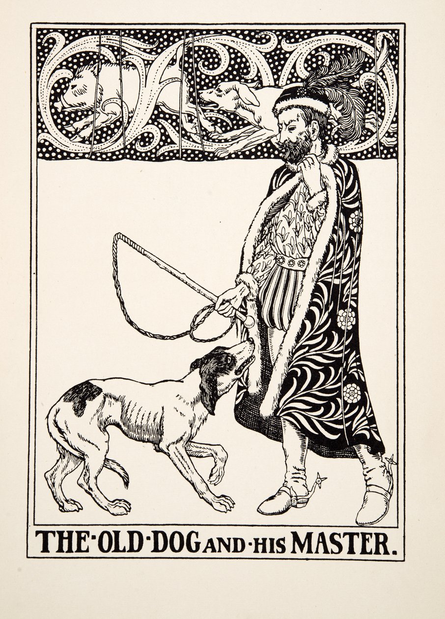 O Velho Cão e seu Mestre, de Cem Fábulas de Esopo, pub.1903 de Percy J. Billingshurst