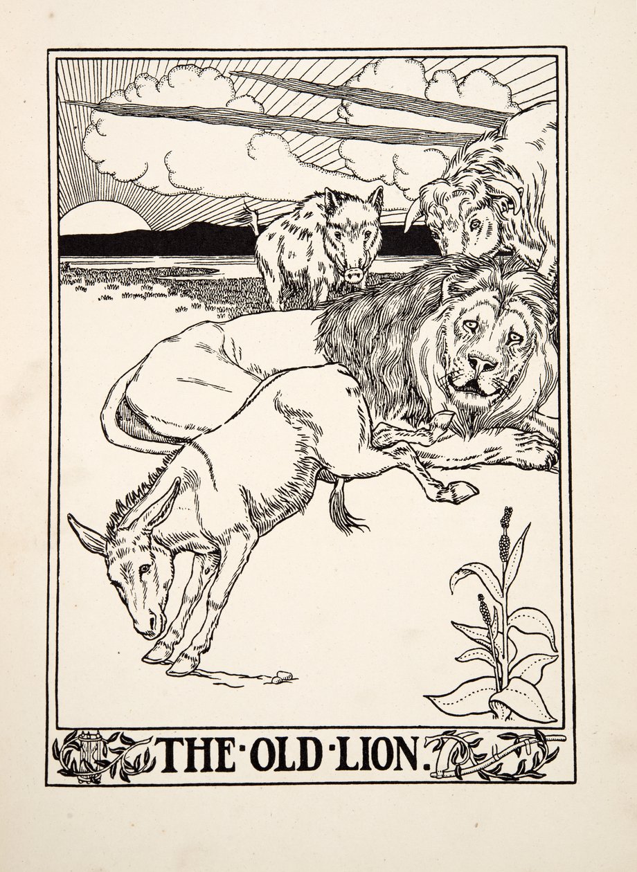 O Leão Velho, de Cem Fábulas de Esopo, pub.1903 de Percy J. Billingshurst