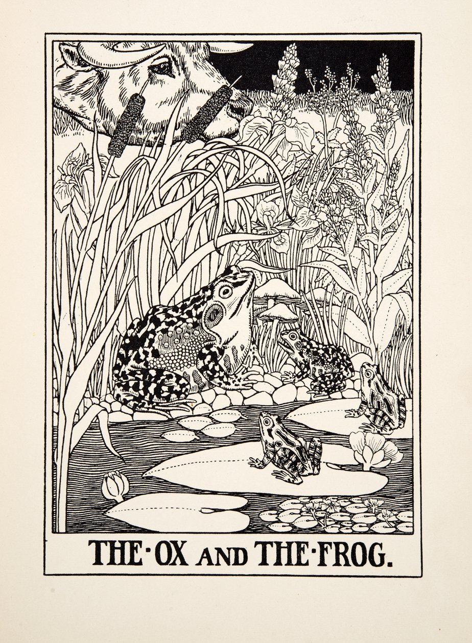 O boi e o sapo, de cem fábulas de Esopo, pub.1903 de Percy J. Billingshurst
