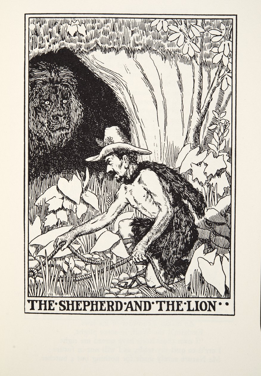 O Pastor e o Leão, de Fontaine Fables, pub. 1905 de Percy J. Billingshurst