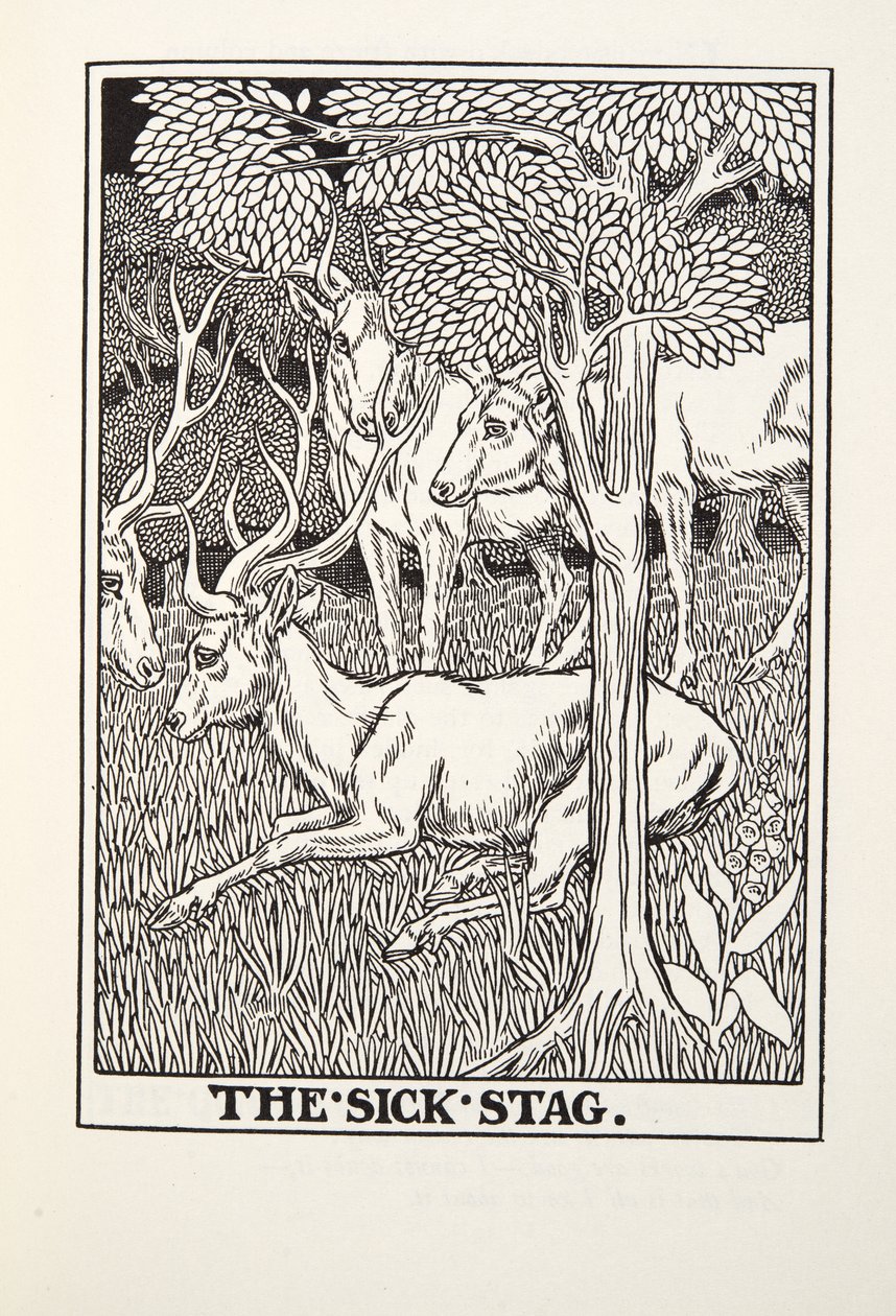 The Sick Stag, de Fontaine Fables, pub. 1905 de Percy J. Billingshurst