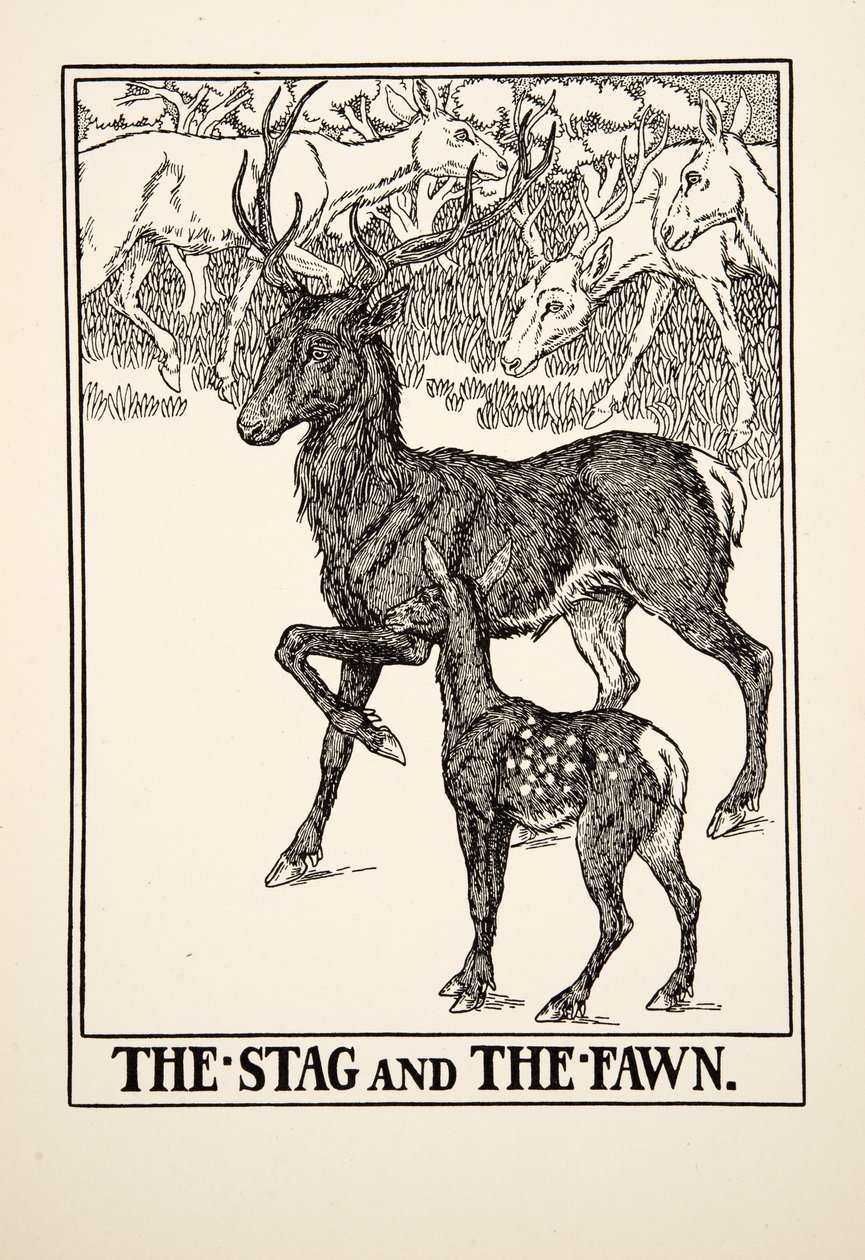 O veado e o fulvo, de cem fábulas de Esopo, pub.1903 de Percy J. Billingshurst