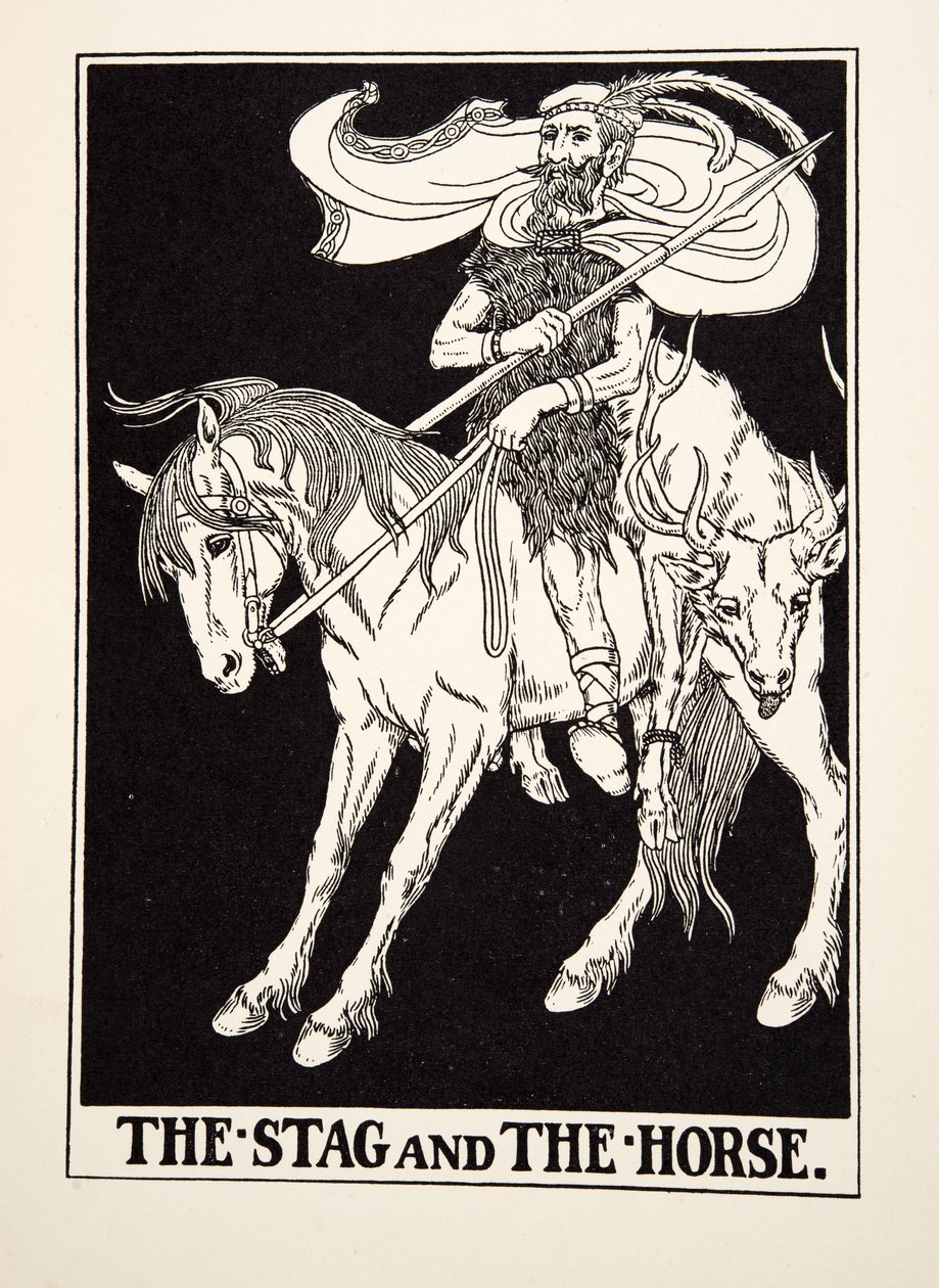 The Stag and the Horse, from A Hundred Fables of Aesop, pub.1903 (gravura) de Percy J. Billingshurst