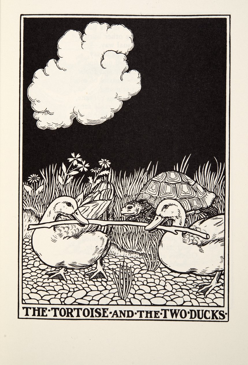 A tartaruga e os dois patos, de fábulas de Fontaine, bar. 1905 de Percy J. Billingshurst