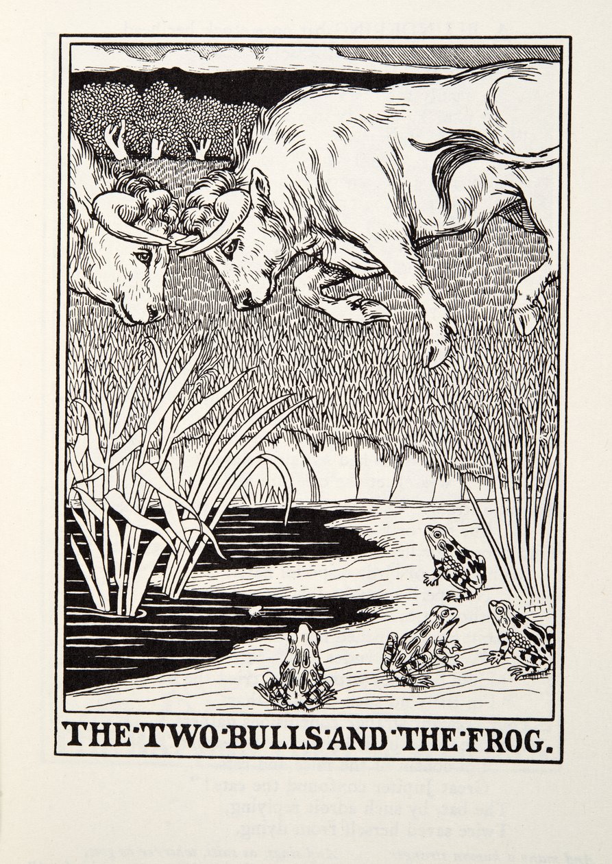 Os dois touros e o sapo, de Fontaine Fables, pub. 1905 de Percy J. Billingshurst
