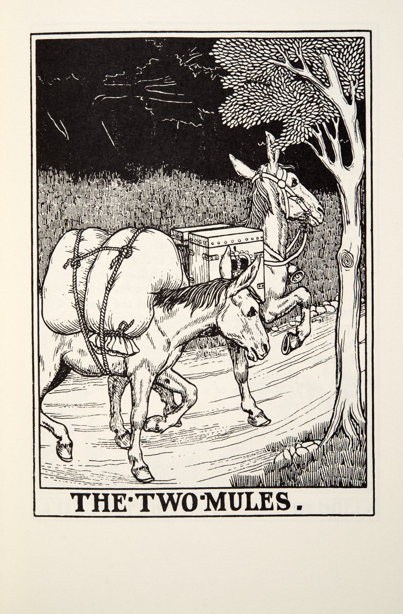 The Two Mules, de Fontaine Fables, pub. 1905 de Percy J. Billingshurst