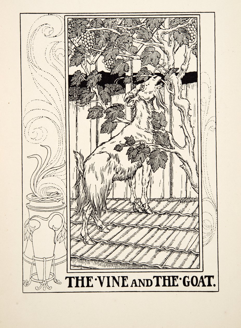 A videira e a cabra, de cem fábulas de Esopo, pub.1903 de Percy J. Billingshurst