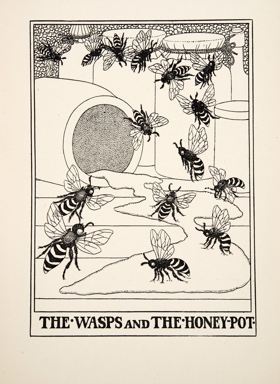 As vespas e o honeypot, de cem fábulas de Esopo, pub.1903 de Percy J. Billingshurst