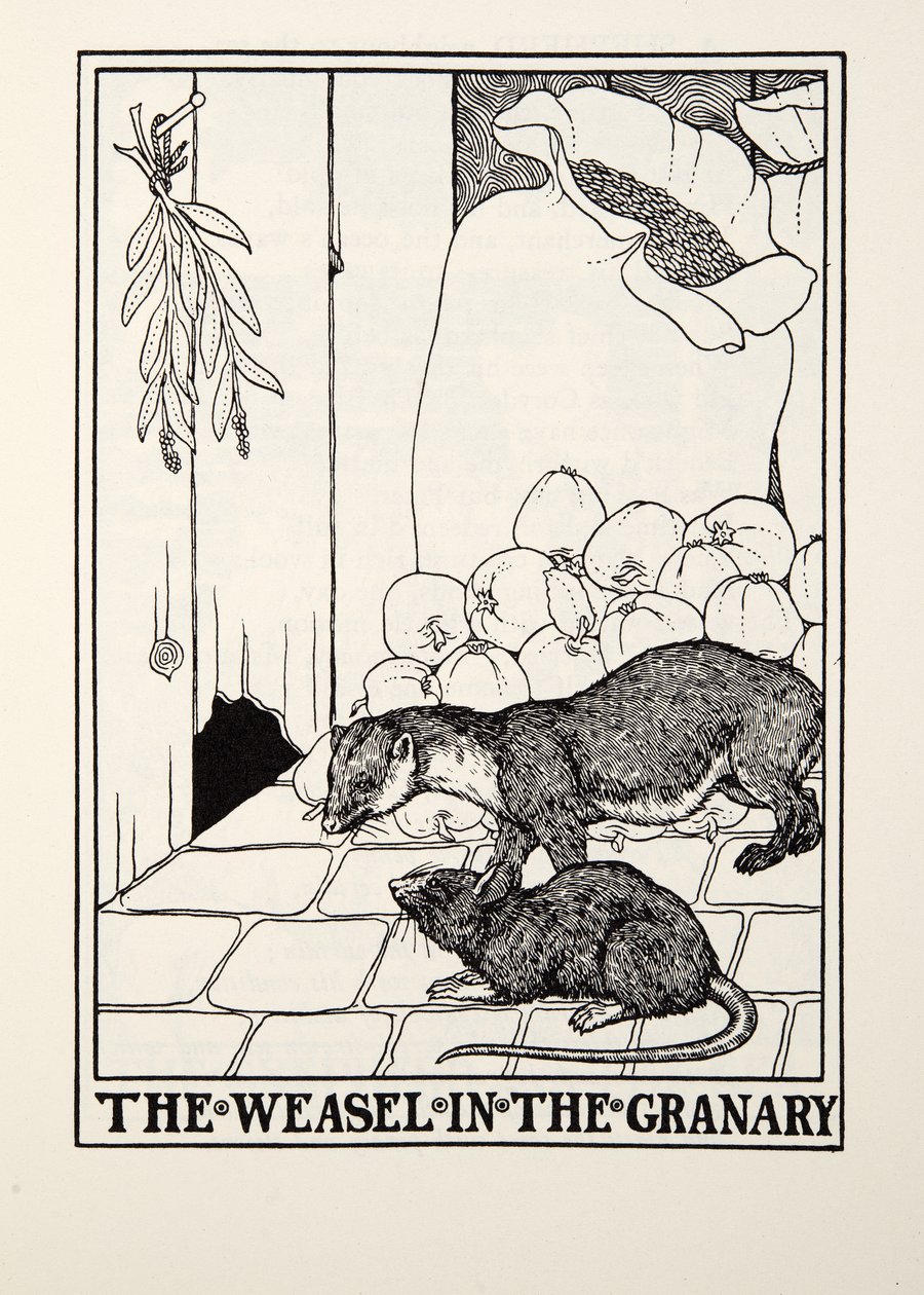 A doninha no celeiro, de fábulas de Fontaine, bar. 1905 de Percy J. Billingshurst