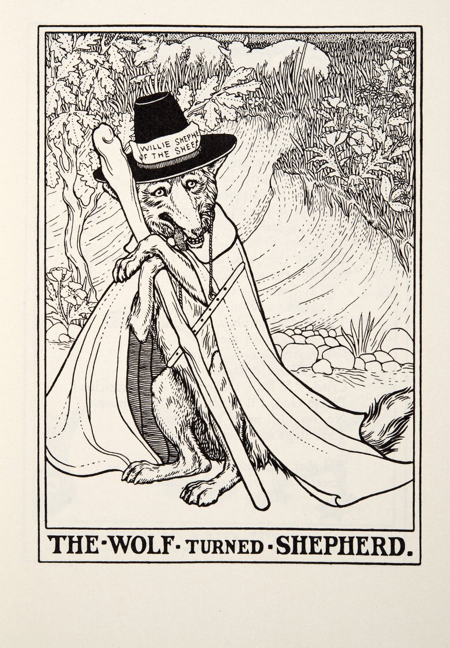 O lobo virou pastor, de Fontaine Fables, pub. 1905 de Percy J. Billingshurst