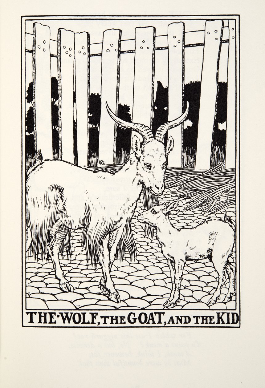 O Lobo, o Bode e o Garoto, de Fontaine Fables, pub. 1905 de Percy J. Billingshurst