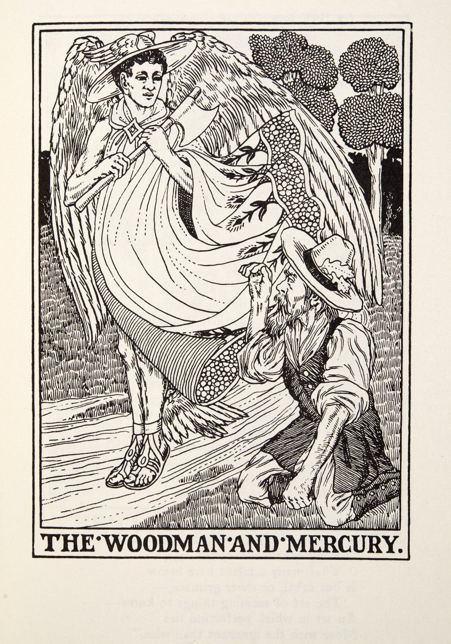 The Woodman e Mercury, de Fontaine Fables, pub. 1905 de Percy J. Billingshurst