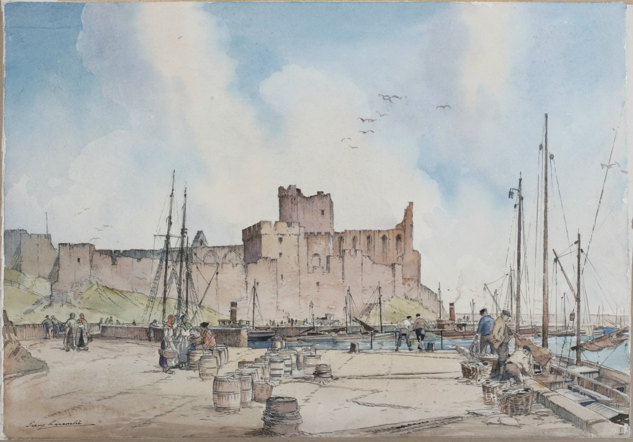 Castelo de Peel, Ilha de Man (lápis e aguarela sobre papel) de Percy Lancaster
