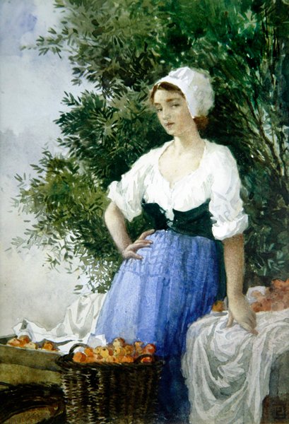 O Vendedor Laranja (aguarela sobre papel) de Percy Lancaster