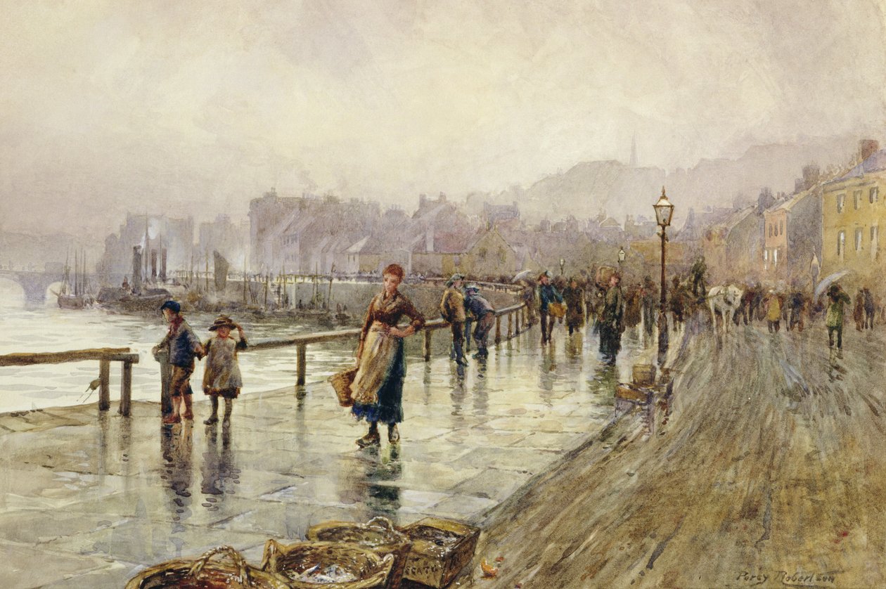 Um dia húmido em Whitby (aguarela sobre papel) de Percy Robertson
