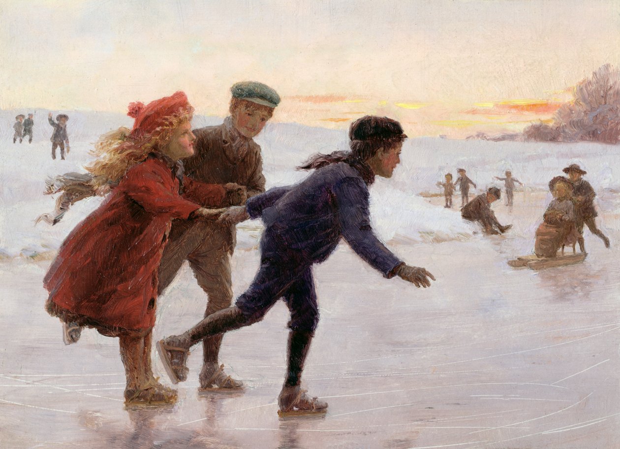 Patinagem infantil (óleo a bordo) de Percy Tarrant