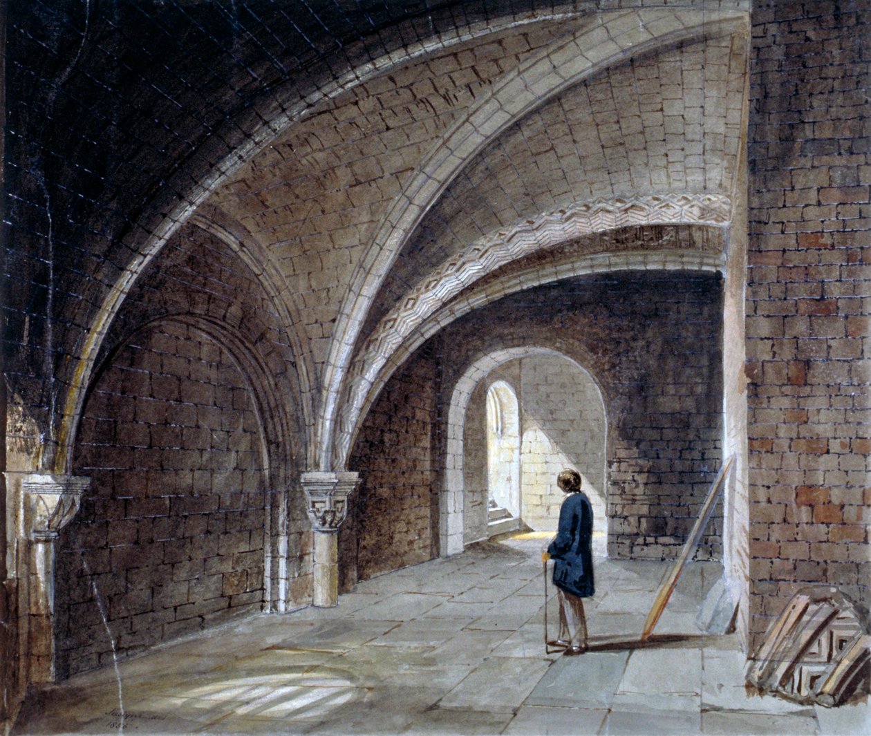 Cripta sob a Igreja de St James in the Wall, Wood Street Square, City of London, 1855. de Percy William Justyne
