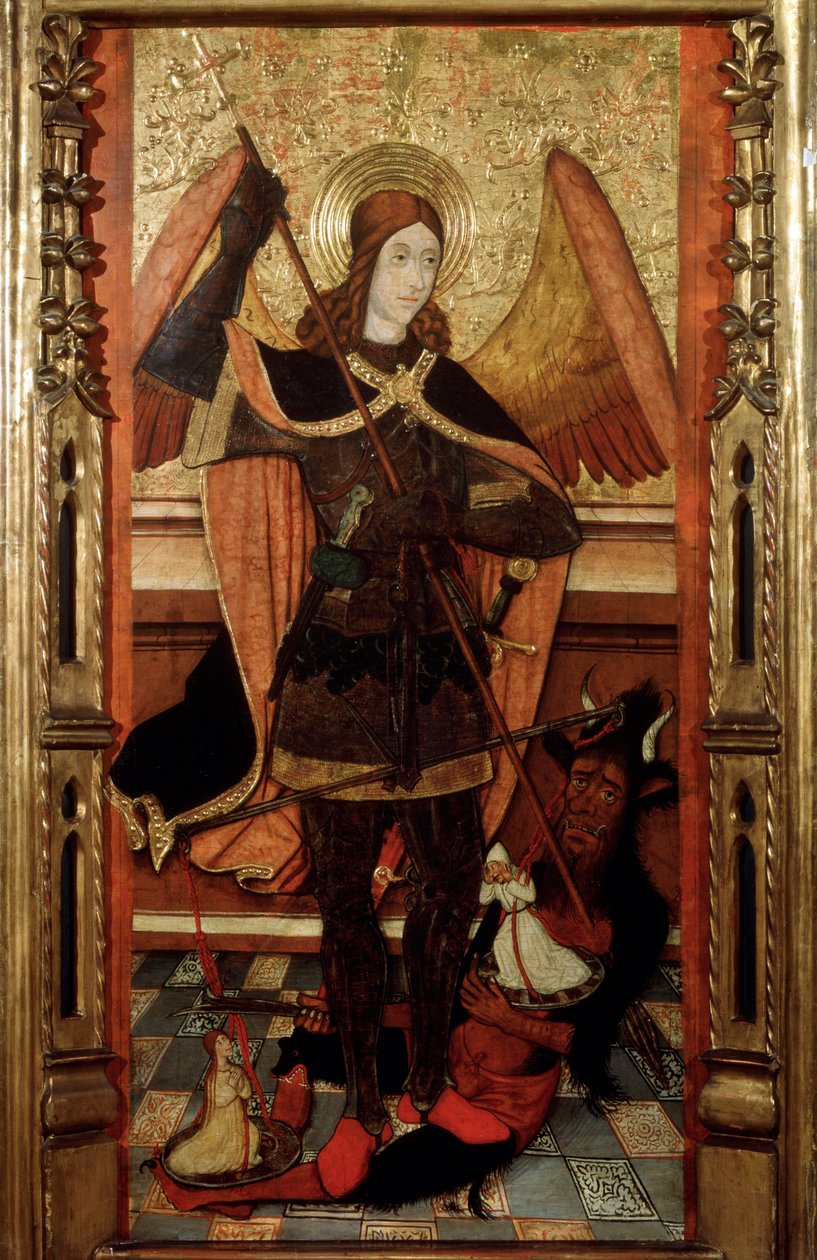 O Arcanjo Miguel pesando as Almas dos Mortos, início do século XVI. de Pere Espalargues the younger