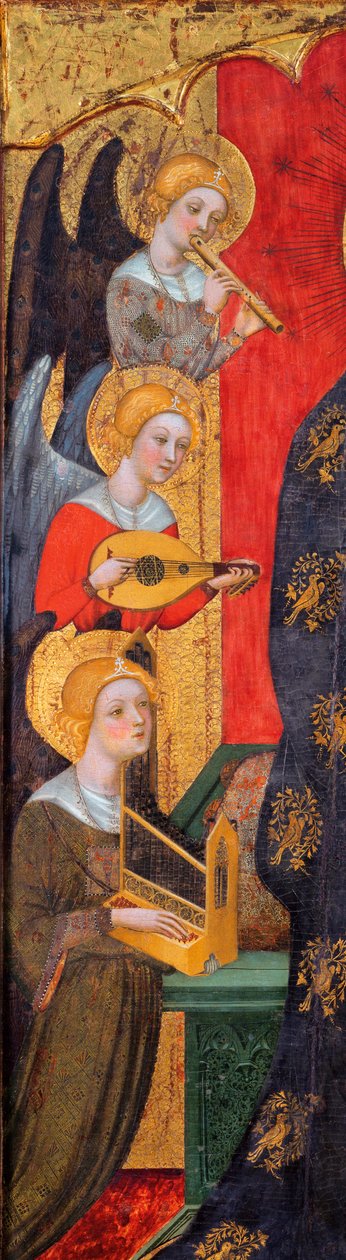 Madonna with Angels Playing Music (Detail) - Pintura de Pere Serra (activa cerca de 1357-1406), ca 1380 - Tempera no painel - Museu Nacional d