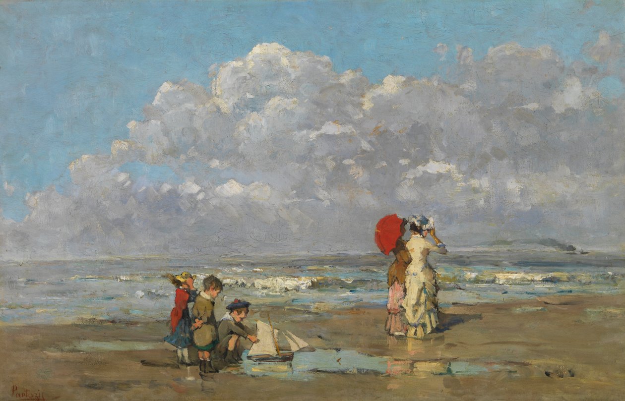 Na praia (óleo sobre tela) de Pericles Pantazis