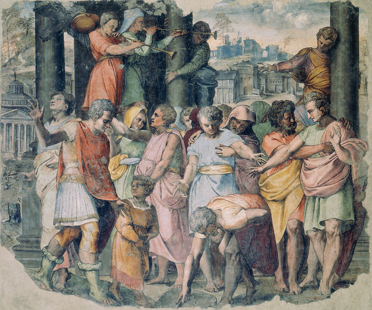 Tarquinius o orgulhoso fundando o templo de Júpiter no Capitólio Hilll de Perino del Vaga