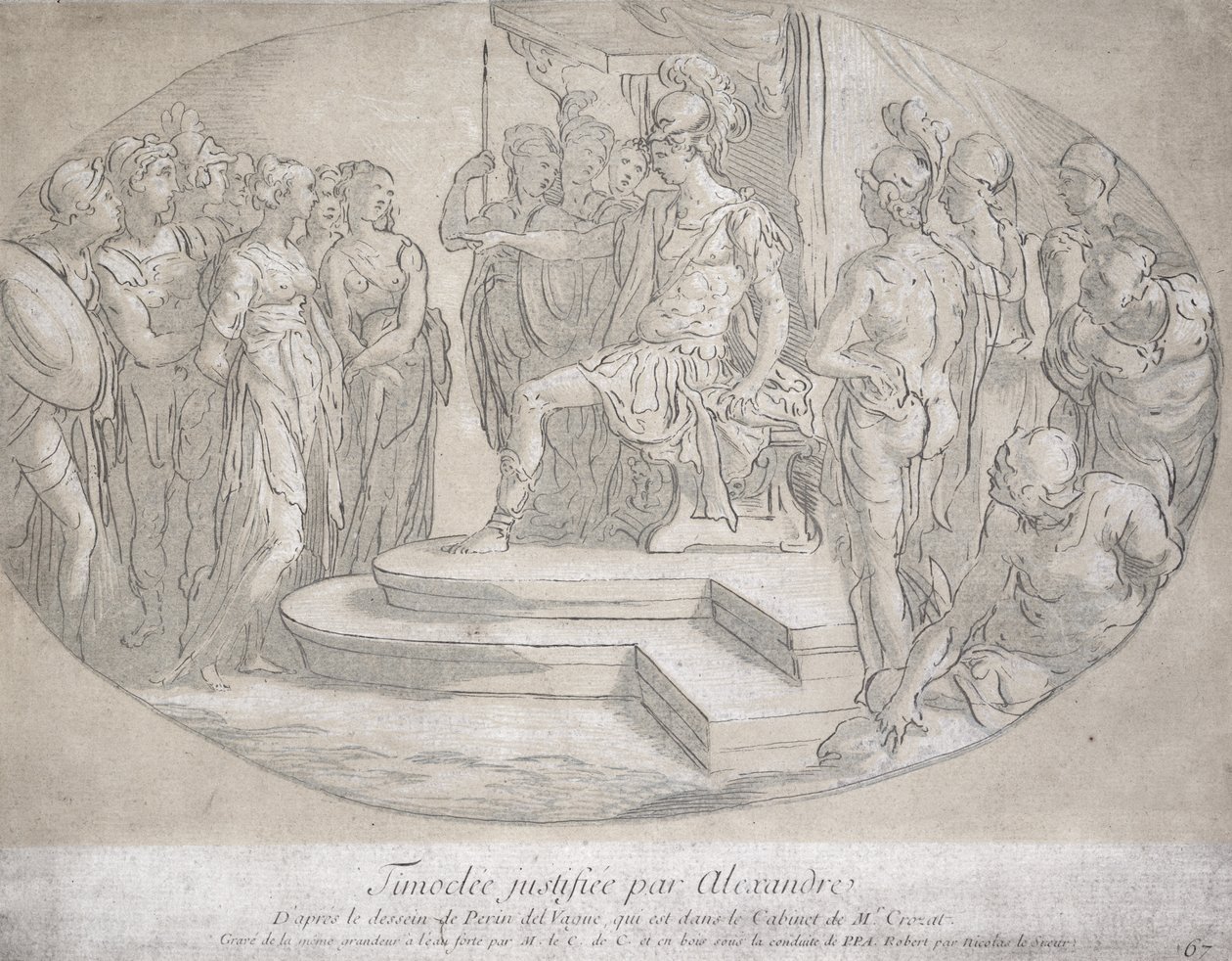 Alexandre et Timoclee, gravado por Nicolas Lesueur (1691-1764) (lito) de Perino del Vaga