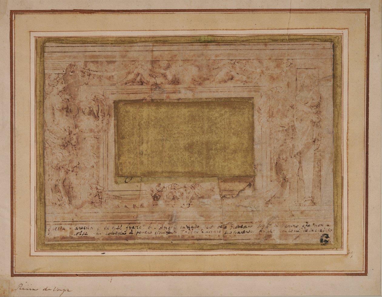 Design para moldura de estuque com cariátides, guirlandas e putti de Perino del Vaga