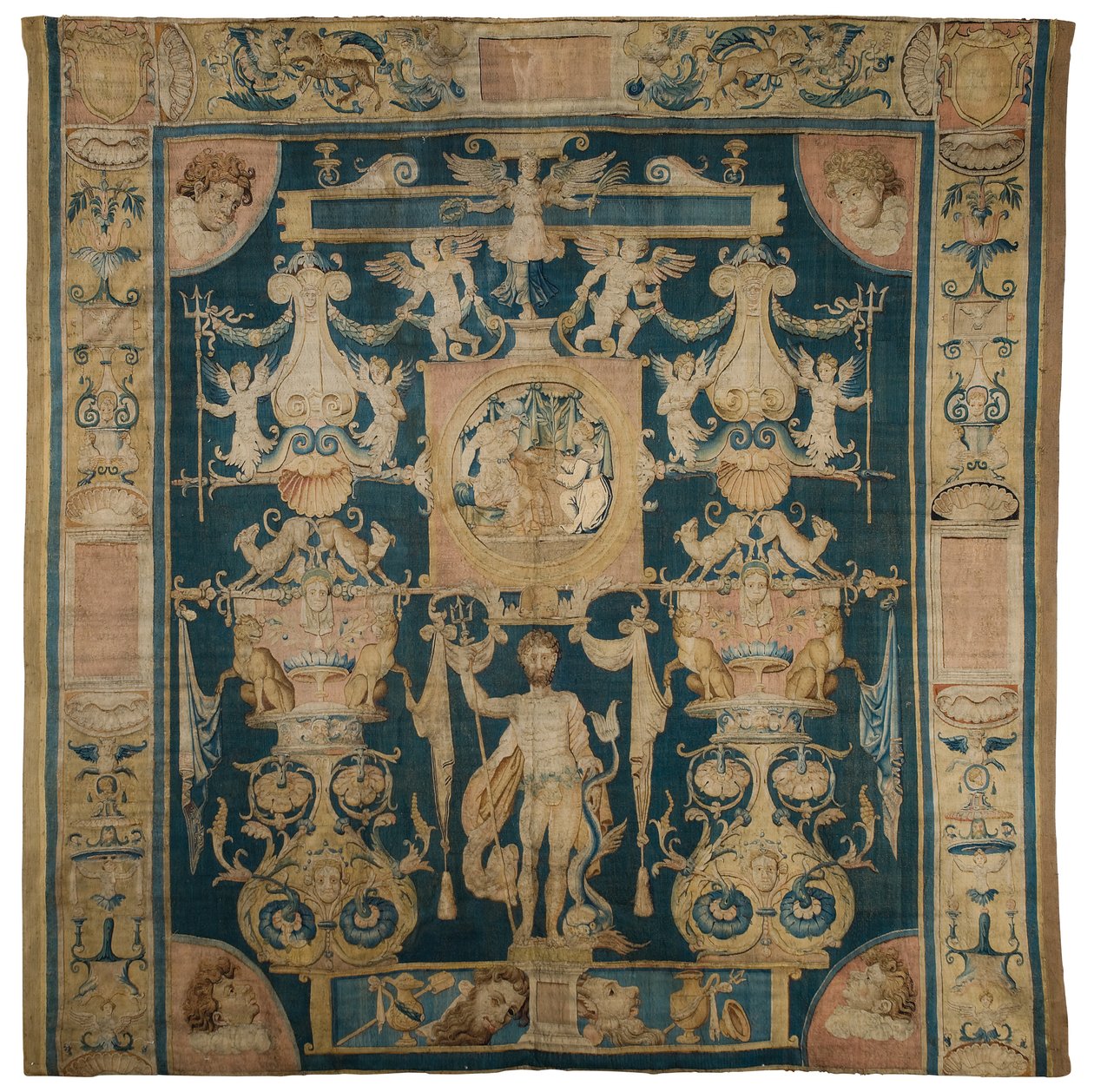 Tapeçaria alegórica representando Netuno da série Doria Grotesques, com um roundel figural central acima de Poseidon, Bruxelas, c.1545-50 de Perino del Vaga
