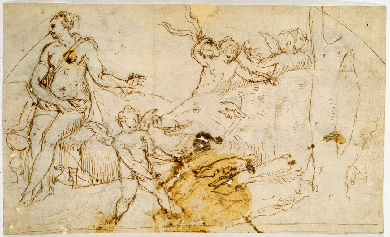 Vênus, putti e um javali, c.1520-1540 de Perino del Vaga
