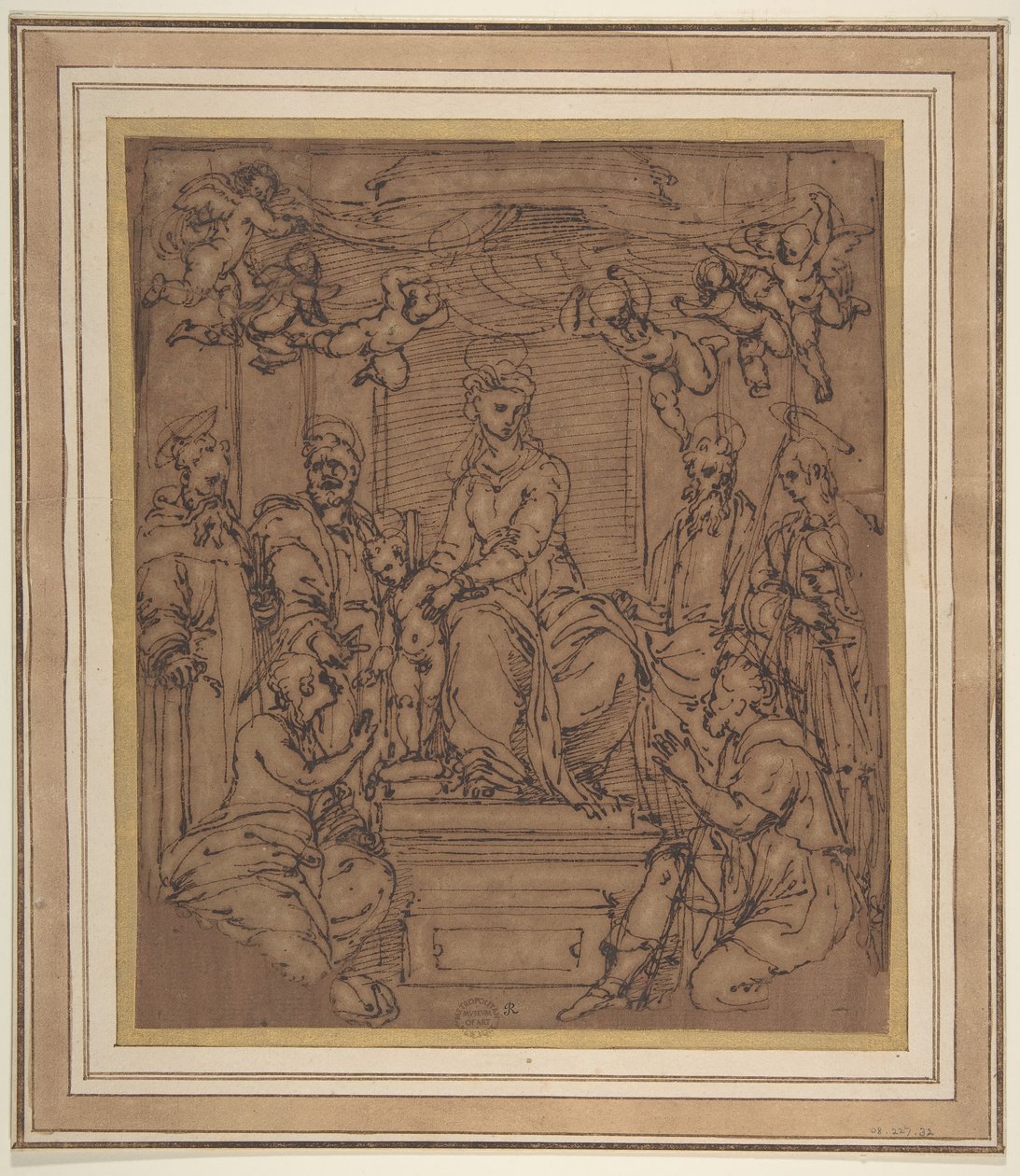 Virgem e Menino Entronizados com Santo António Abade, São Pedro, São Paulo..., 1522-23. de Perino del Vaga
