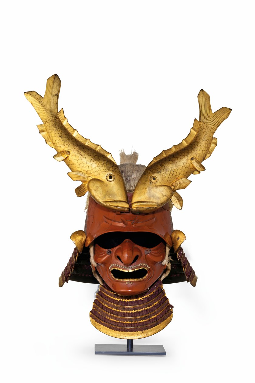 Um kawari kabuto (capacete exótico) (cerdas de javali e ferro laqueado) de Period Momoyama