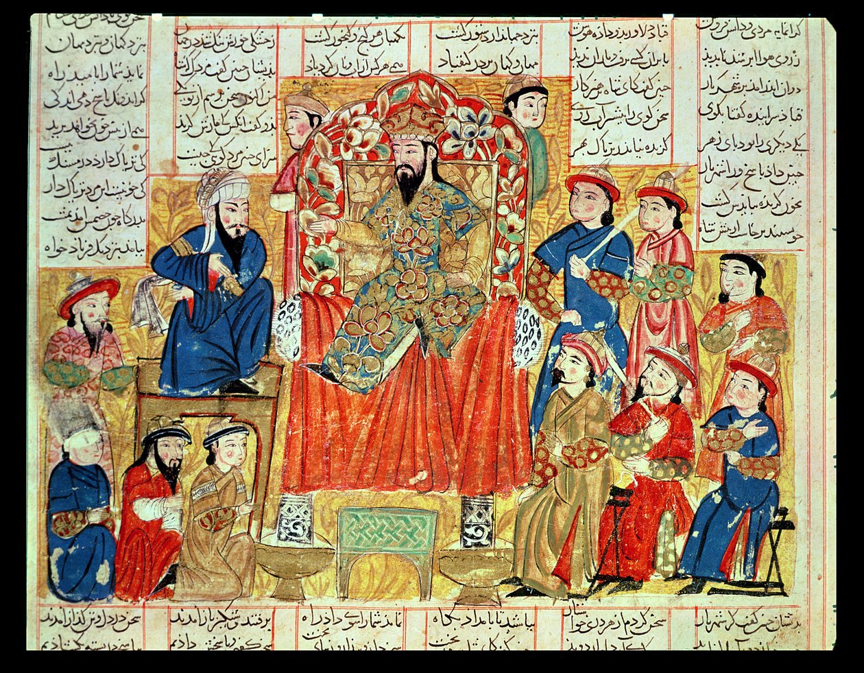 Um Sultão e seu Tribunal, ilustração do &39;Shahnama&39; (Livro dos Reis), por Abu&39;l-Qasim Manur Firdawsi (c.934-c.1020) c.1330 de Persian School