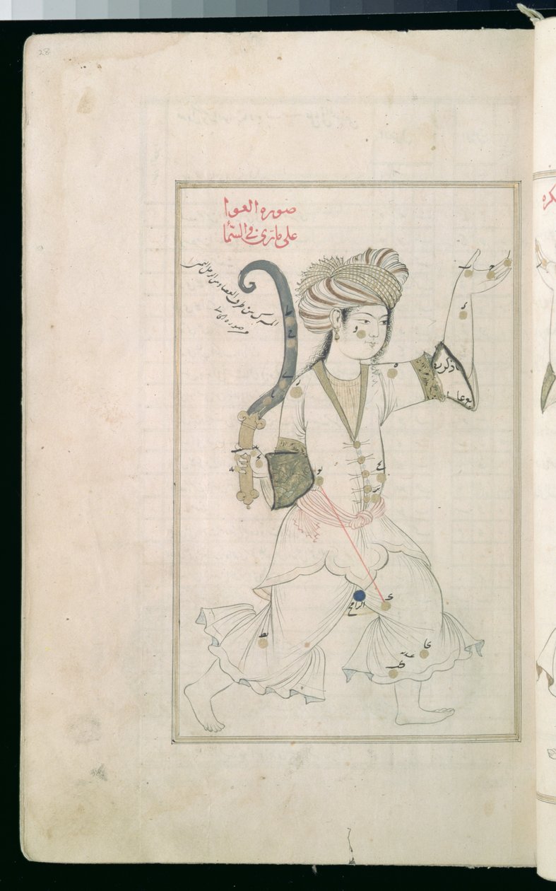 CBL Ar.4222 fol.28a Página de uma cópia de Suwar al-Kawakib, ou A Forma das Estrelas escrita por Abd al-Rahman al-Sufi em c. de Persian School