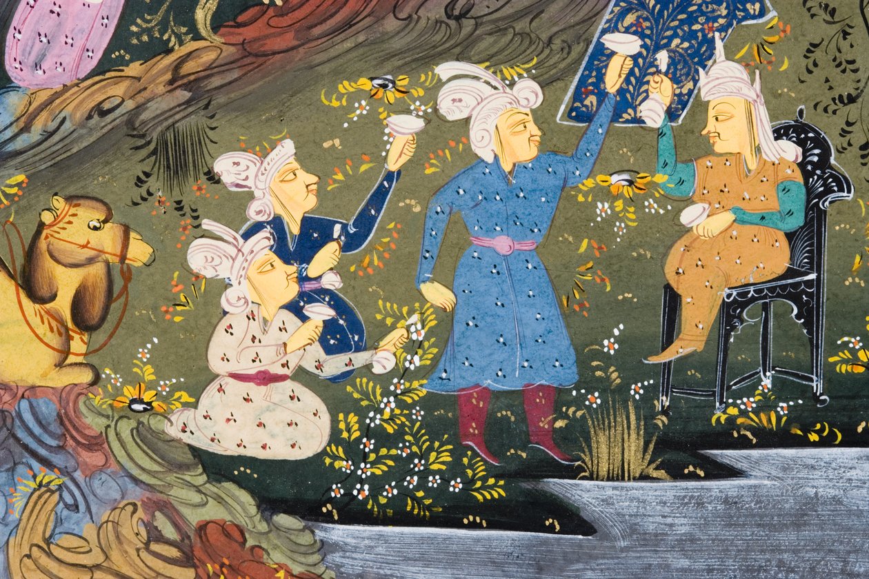 Festa bebendo ao ar livre pelo rio ou pelo lago (wc opaco no papel) (detalhe de 272915) de Persian School