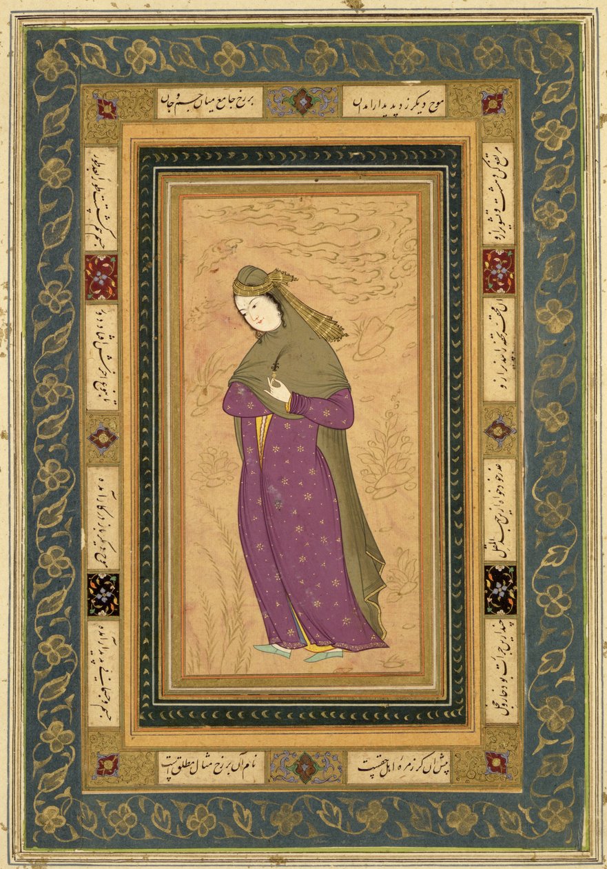 Menina segurando um aigrette, do álbum Large Clive, c.1620-30 de Persian School