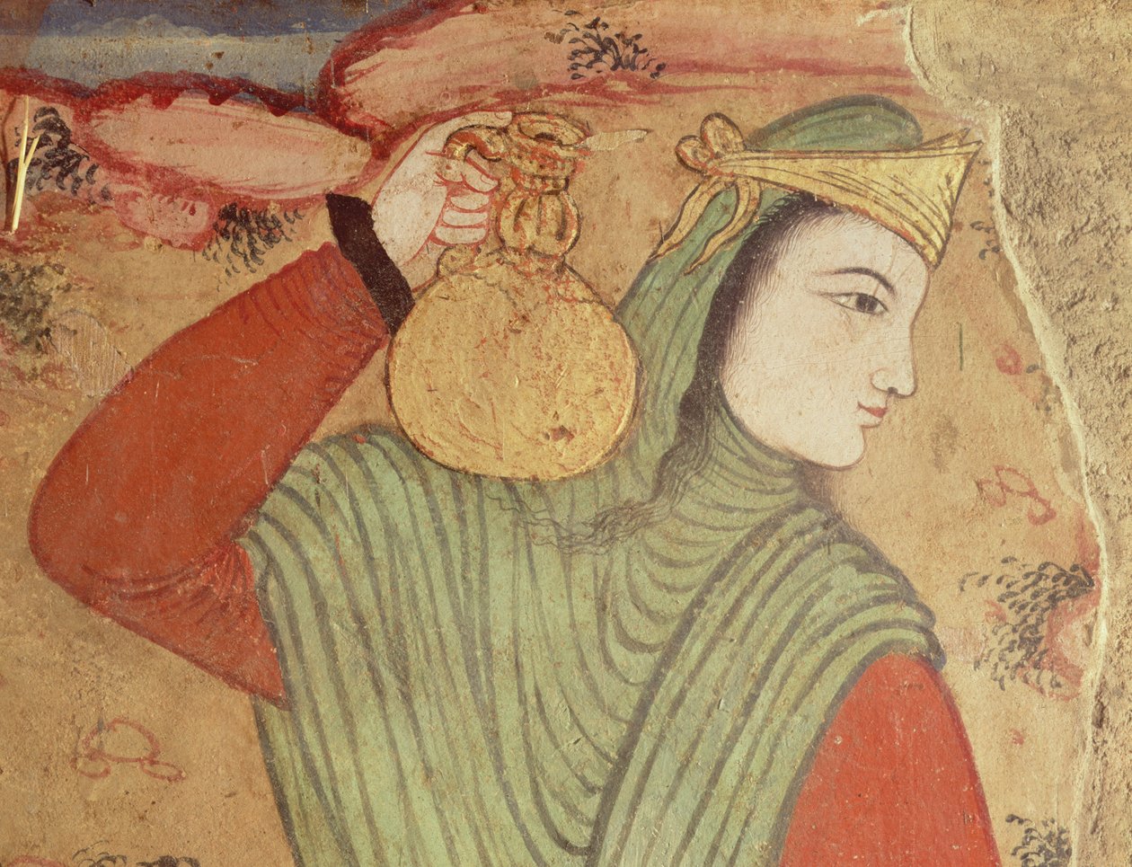 Homem carregando vinho do Tribunal do Xá Abbas I, 1585-1625 (detalhe) de Persian School