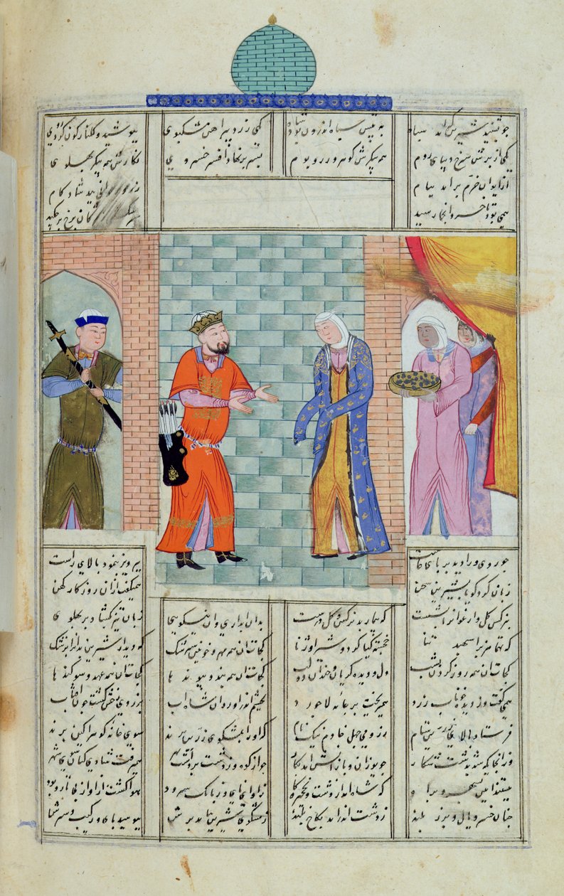 Sra C-822 A reunião de Khosro e Chirin no palácio, do &39;Shahnama&39; (Livro dos Reis), por Abu&39;l-Qasim Manur Firdawsi (c.934-c.1020) de Persian School